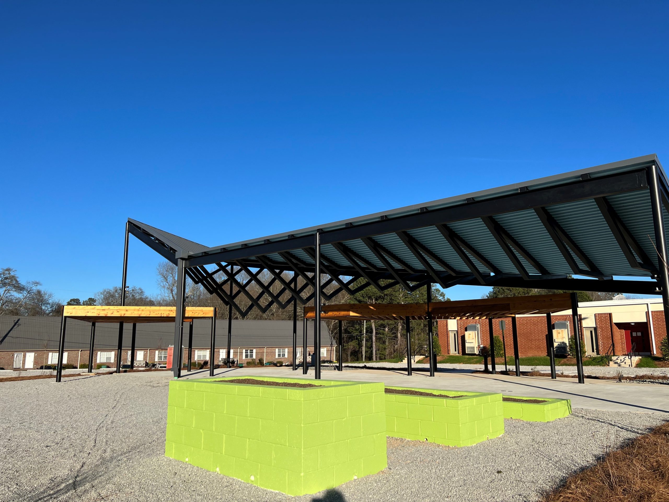 Community garden raised beds at the Wimberly Center